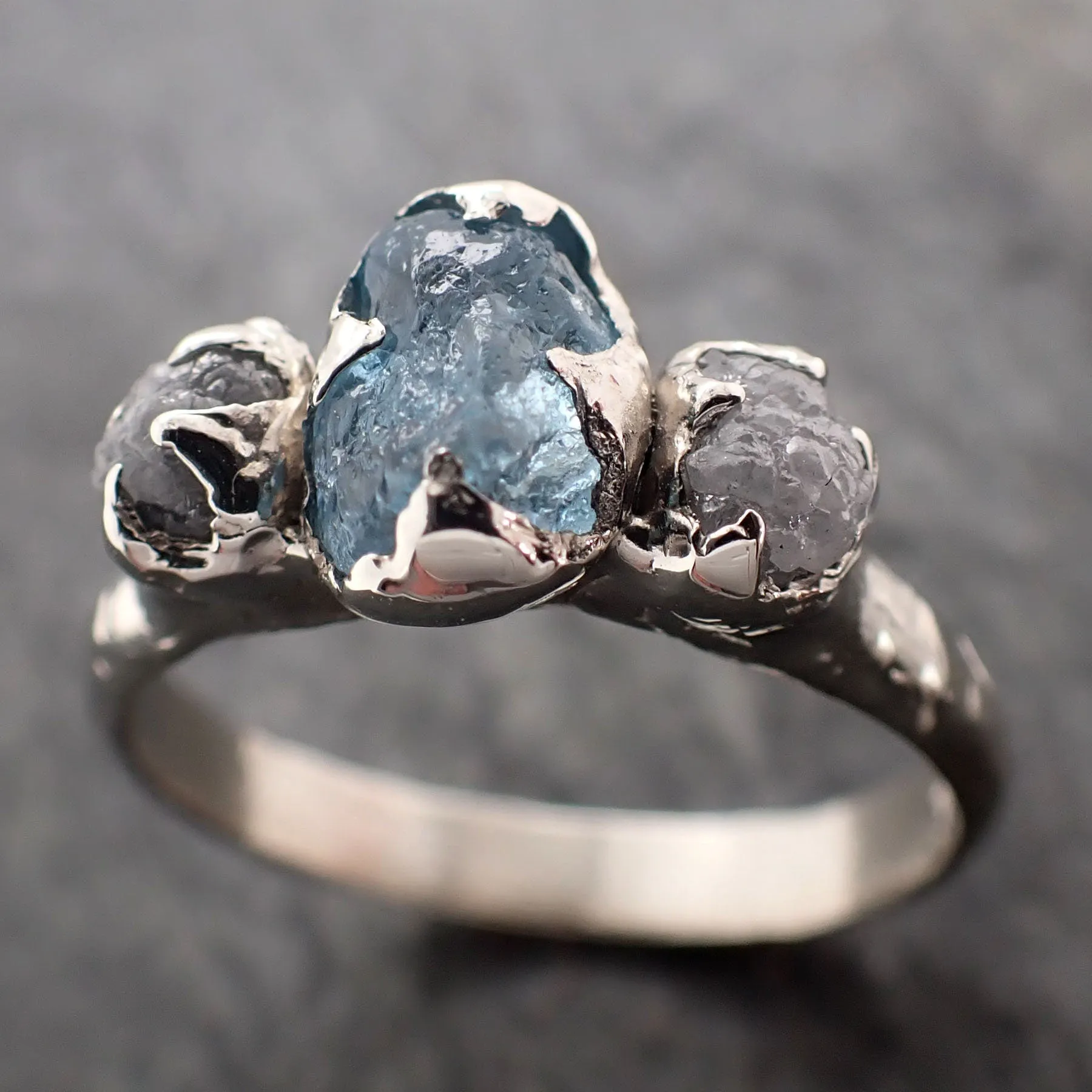 raw uncut aquamarine diamond white gold engagement ring wedding ring gemstone ring multi stone ring 2923 Alternative Engagement