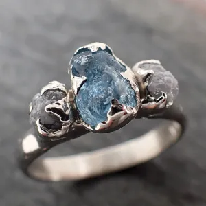 raw uncut aquamarine diamond white gold engagement ring wedding ring gemstone ring multi stone ring 2923 Alternative Engagement