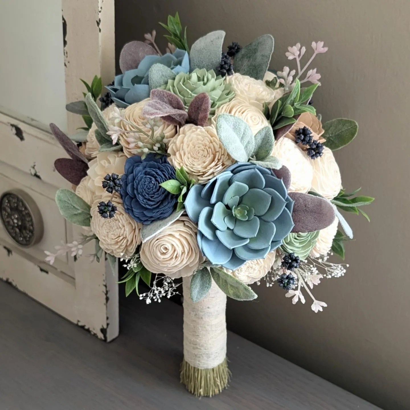 Ready to Ship - Bluish Green Succulents Bouquet with Mixed Greenery