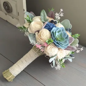 Ready to Ship - Bluish Green Succulents Bouquet with Mixed Greenery