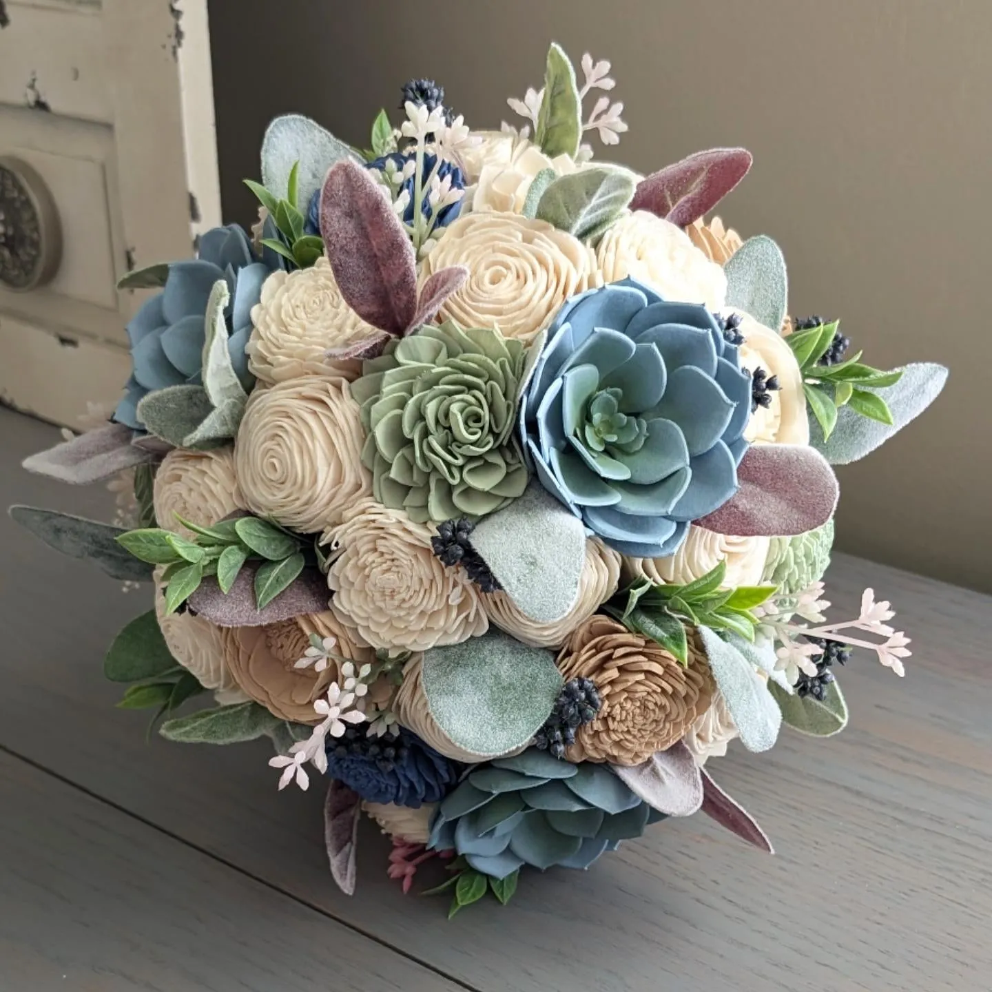 Ready to Ship - Bluish Green Succulents Bouquet with Mixed Greenery