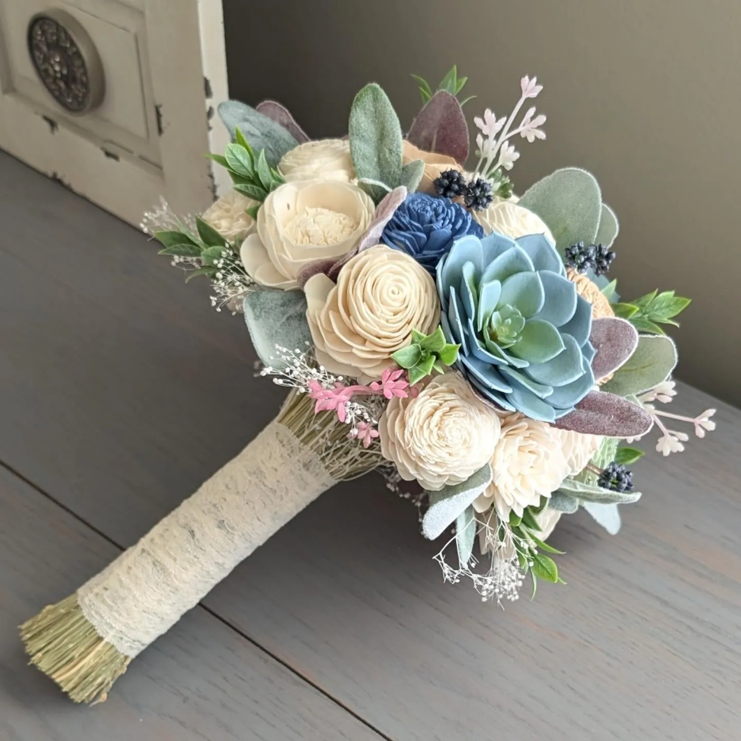 Ready to Ship - Bluish Green Succulents Bouquet with Mixed Greenery