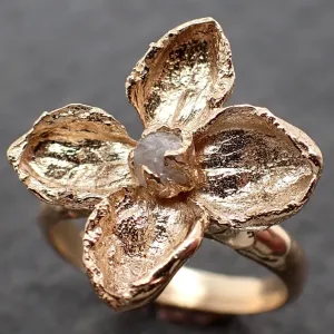 Real Lilac Flower and rough diamond 14k gold wedding engagement ring Enchanted Garden Floral Ring byAngeline 2501