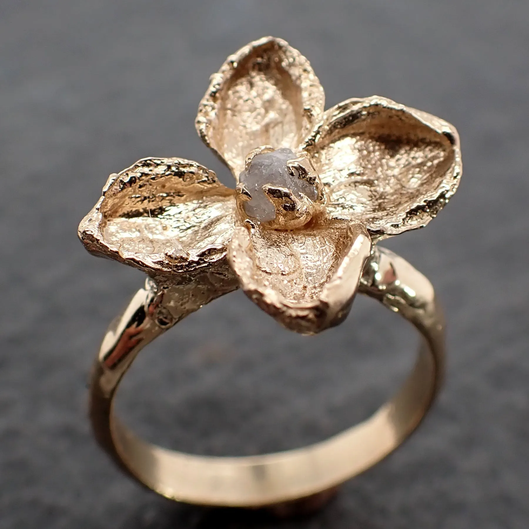 Real Lilac Flower and rough diamond 14k gold wedding engagement ring Enchanted Garden Floral Ring byAngeline 2501