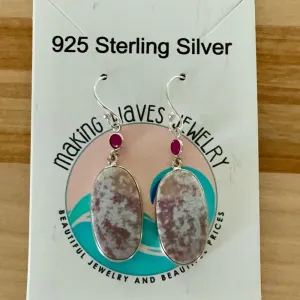 Red Moss Agate & Garnet Solid 925 Sterling Silver Earrings