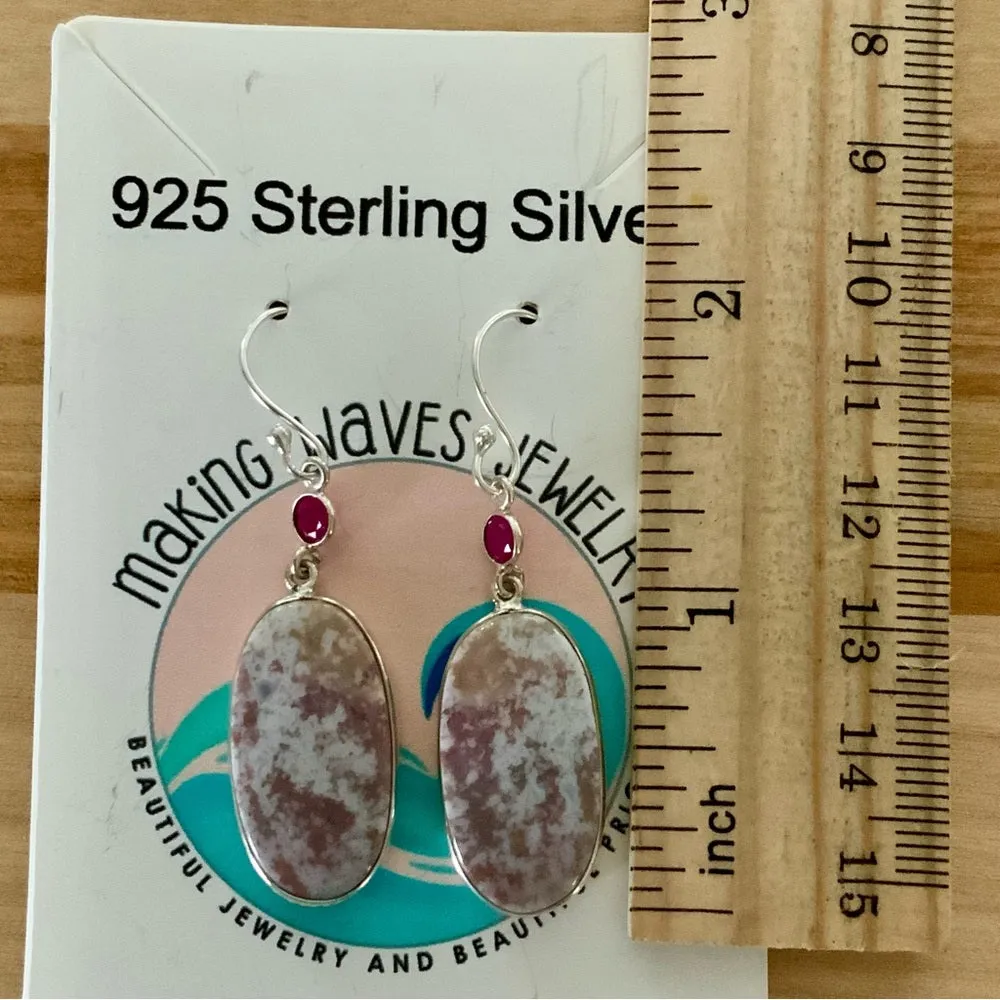 Red Moss Agate & Garnet Solid 925 Sterling Silver Earrings