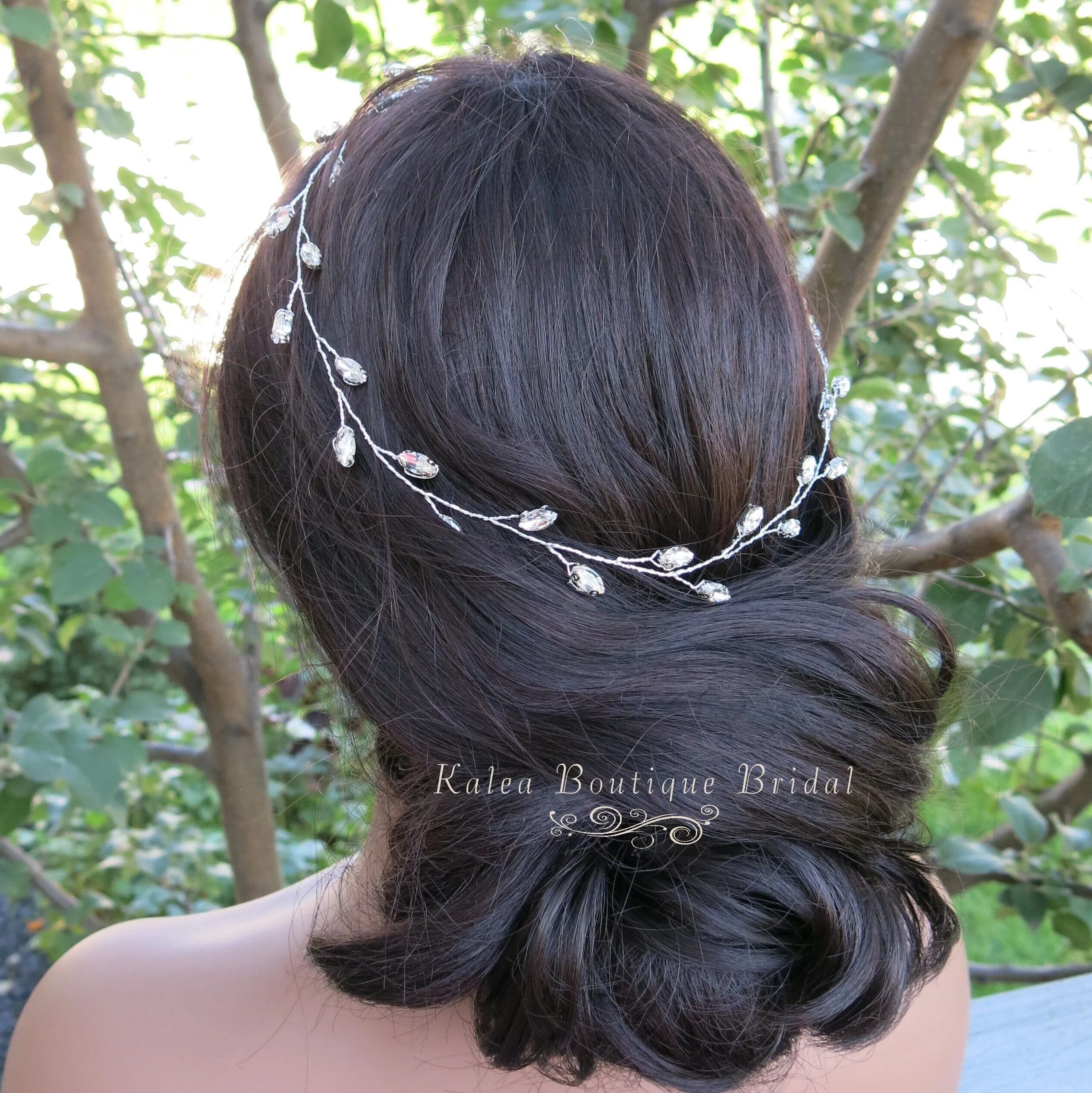 Rhinestone Gem Wire Hair Vine, Minimalist Crystal Wire Wedding Headband, Bridal Crystal Hair Wire Head Wreath