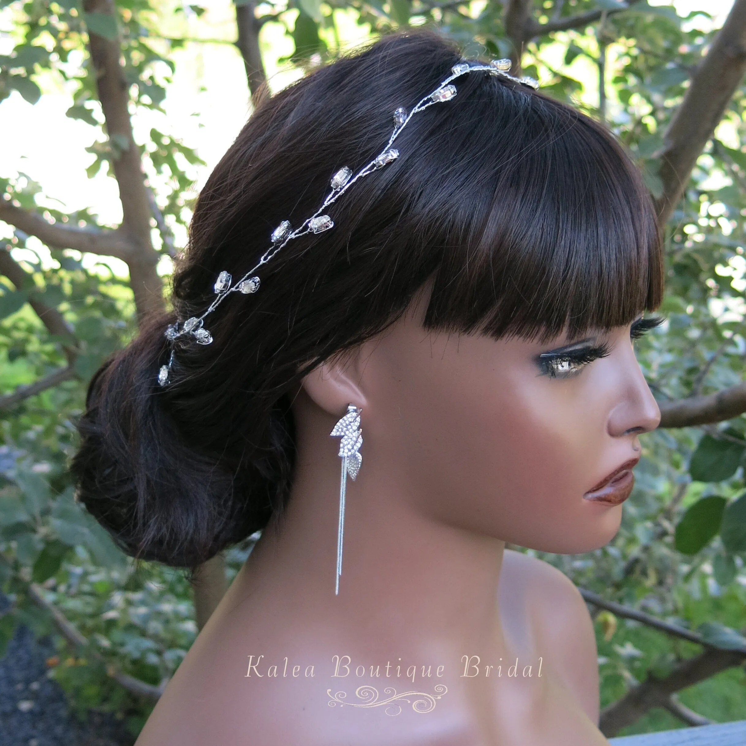 Rhinestone Gem Wire Hair Vine, Minimalist Crystal Wire Wedding Headband, Bridal Crystal Hair Wire Head Wreath