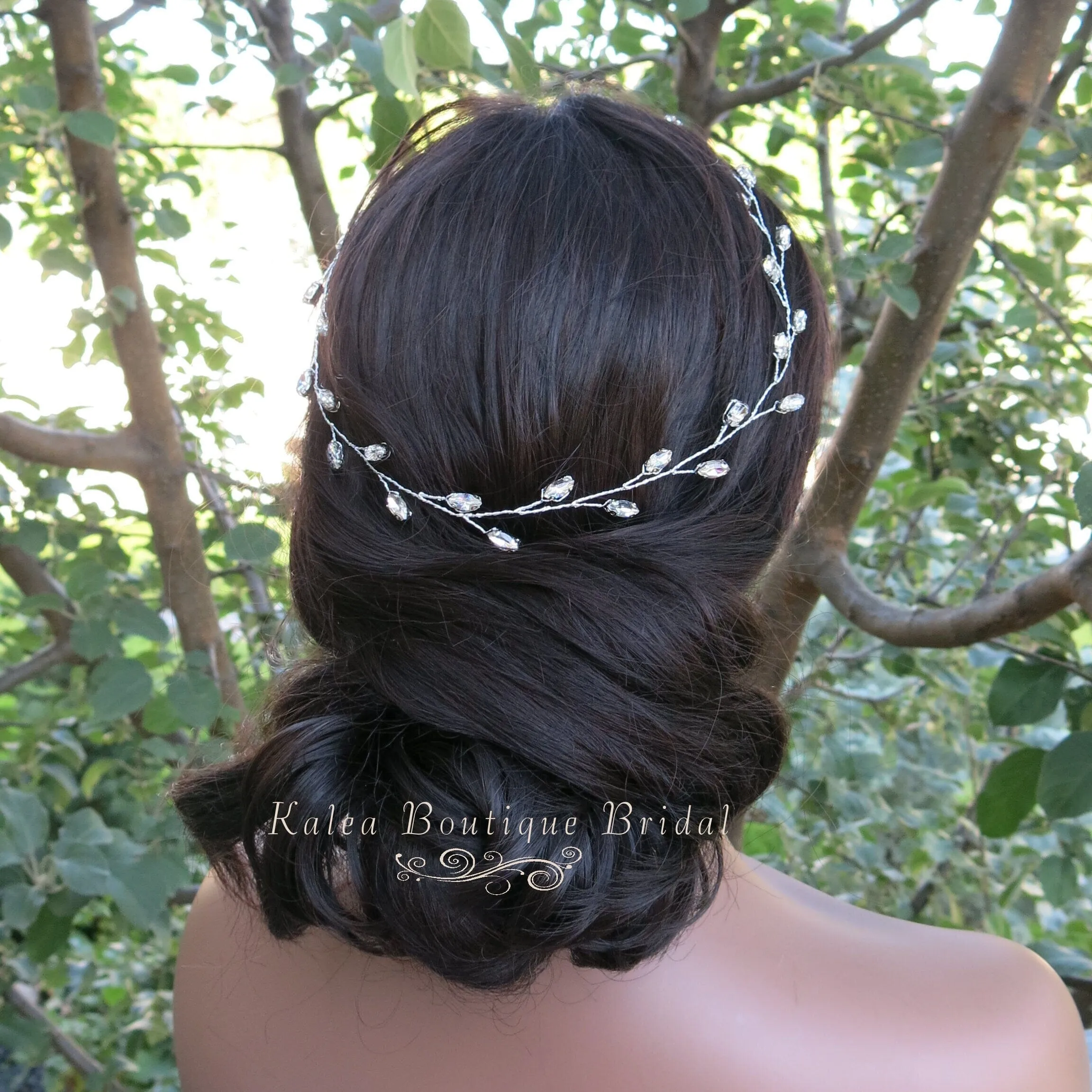Rhinestone Gem Wire Hair Vine, Minimalist Crystal Wire Wedding Headband, Bridal Crystal Hair Wire Head Wreath