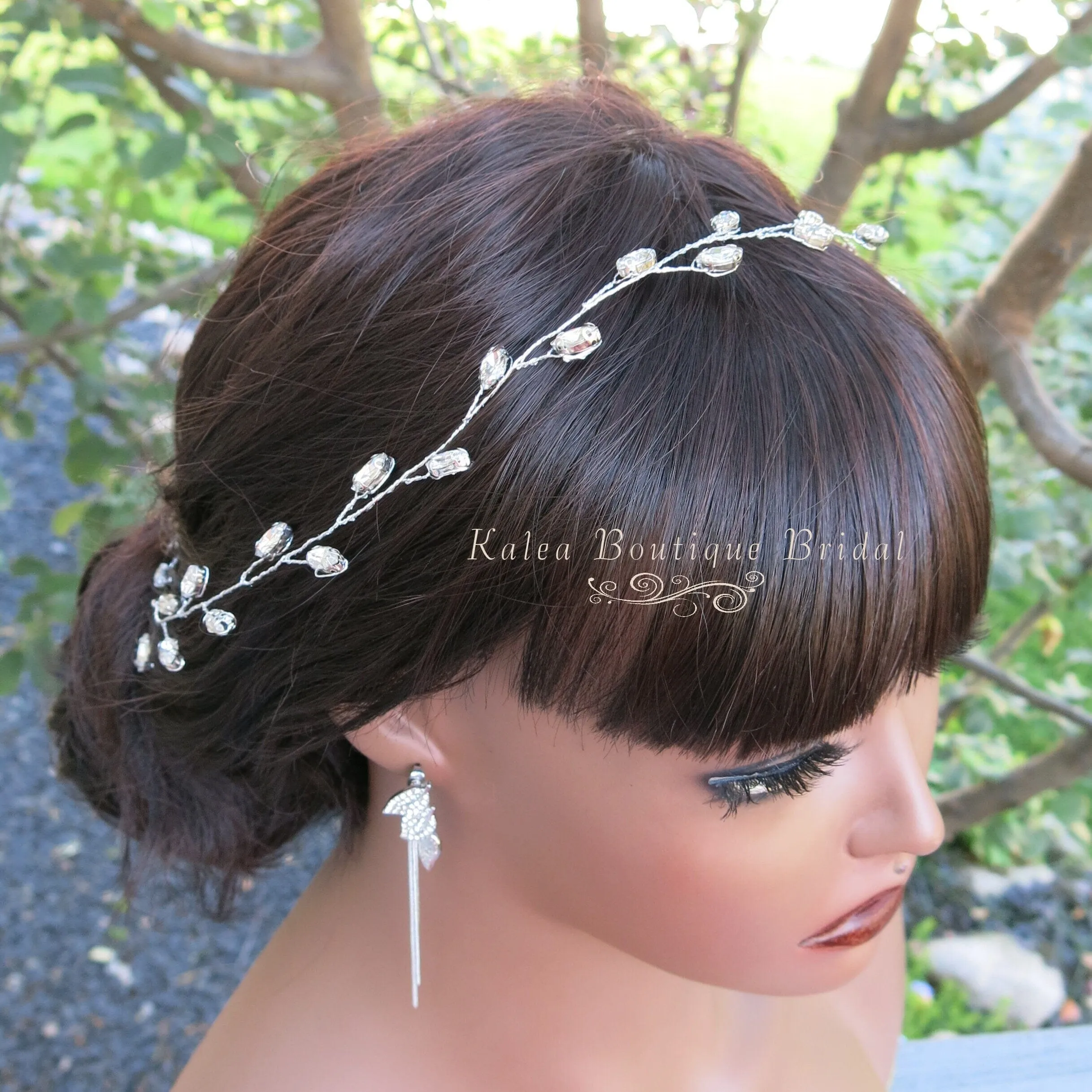 Rhinestone Gem Wire Hair Vine, Minimalist Crystal Wire Wedding Headband, Bridal Crystal Hair Wire Head Wreath
