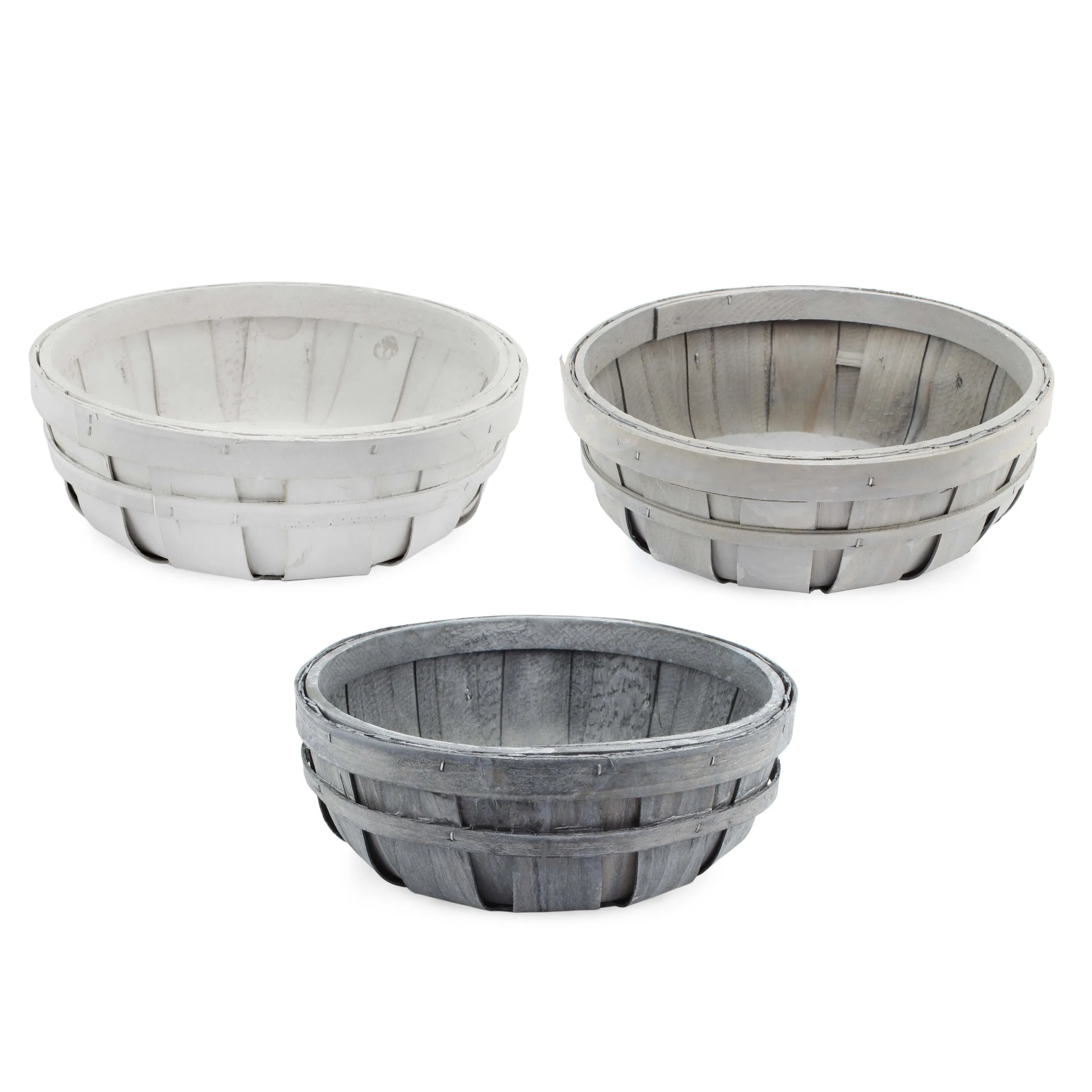 Round Decorative Wood Baskets (Set of 3)