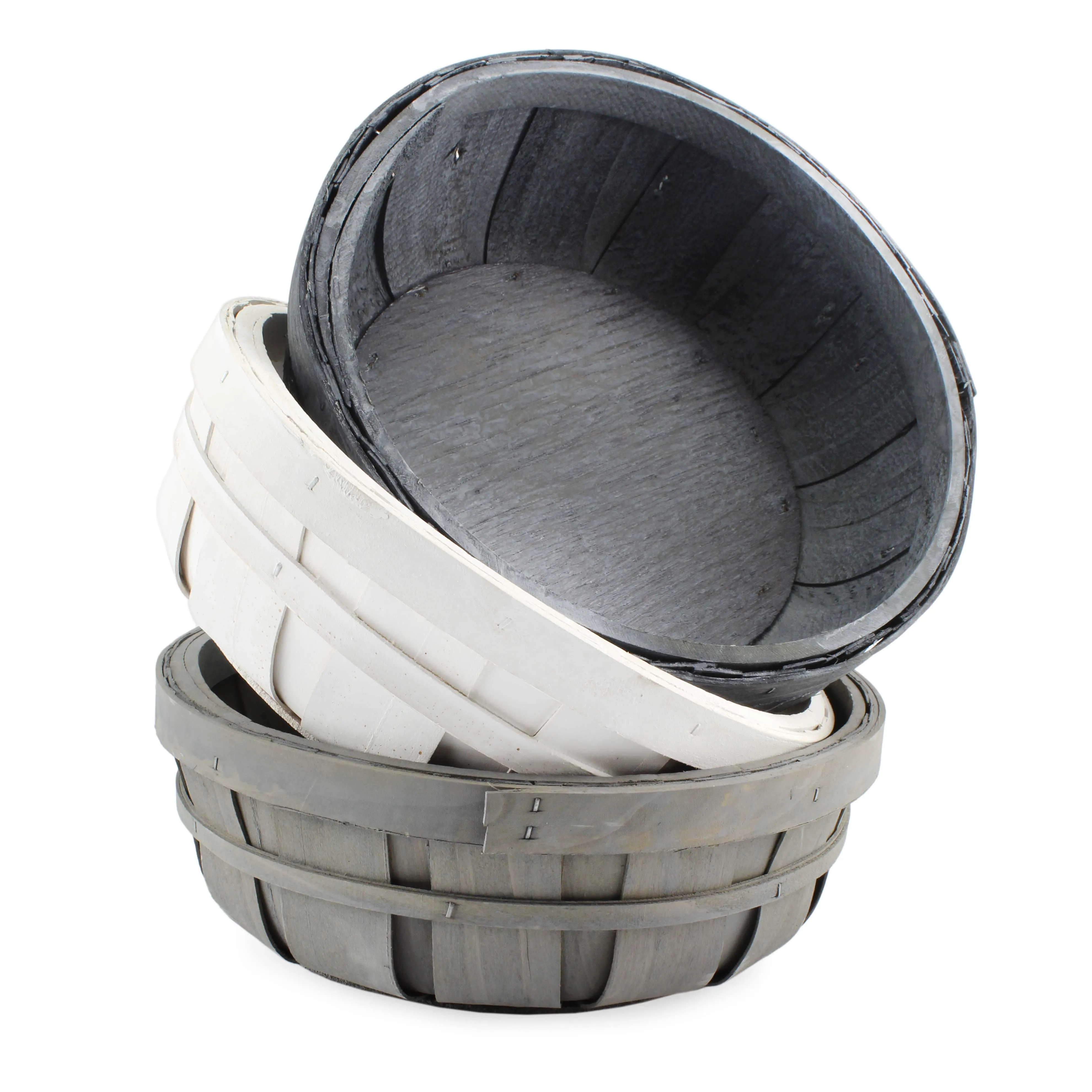 Round Decorative Wood Baskets (Set of 3)