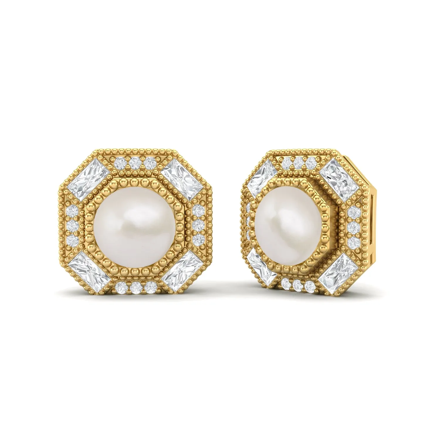 Round Pearl Minimalist Delicate Stud Women Earrings 9k Yellow Gold