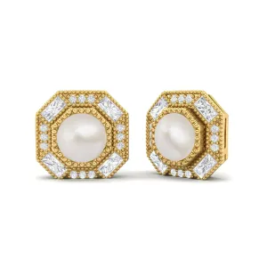 Round Pearl Minimalist Delicate Stud Women Earrings 9k Yellow Gold