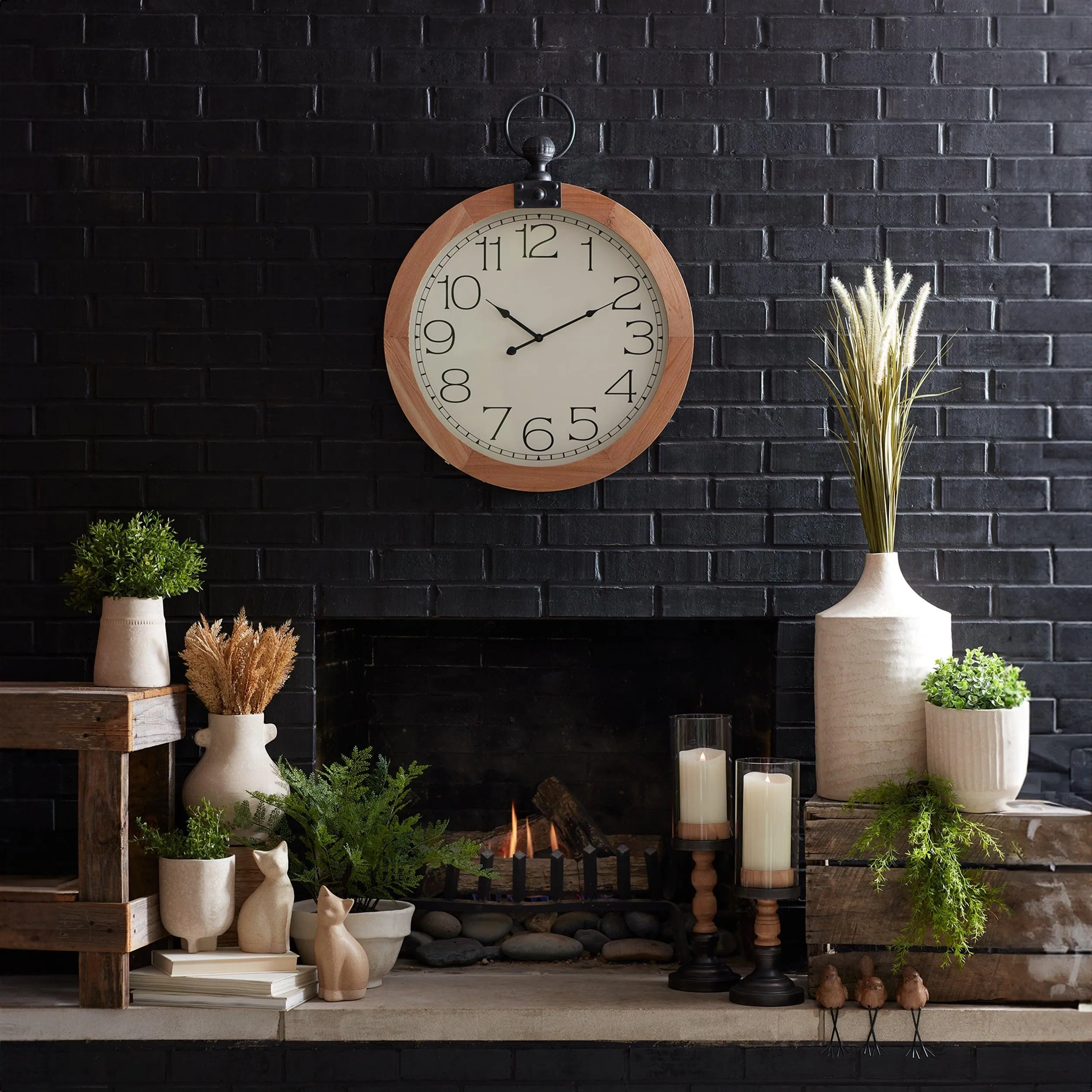 Round Wood Wall Clock Under Glass 23.75"D