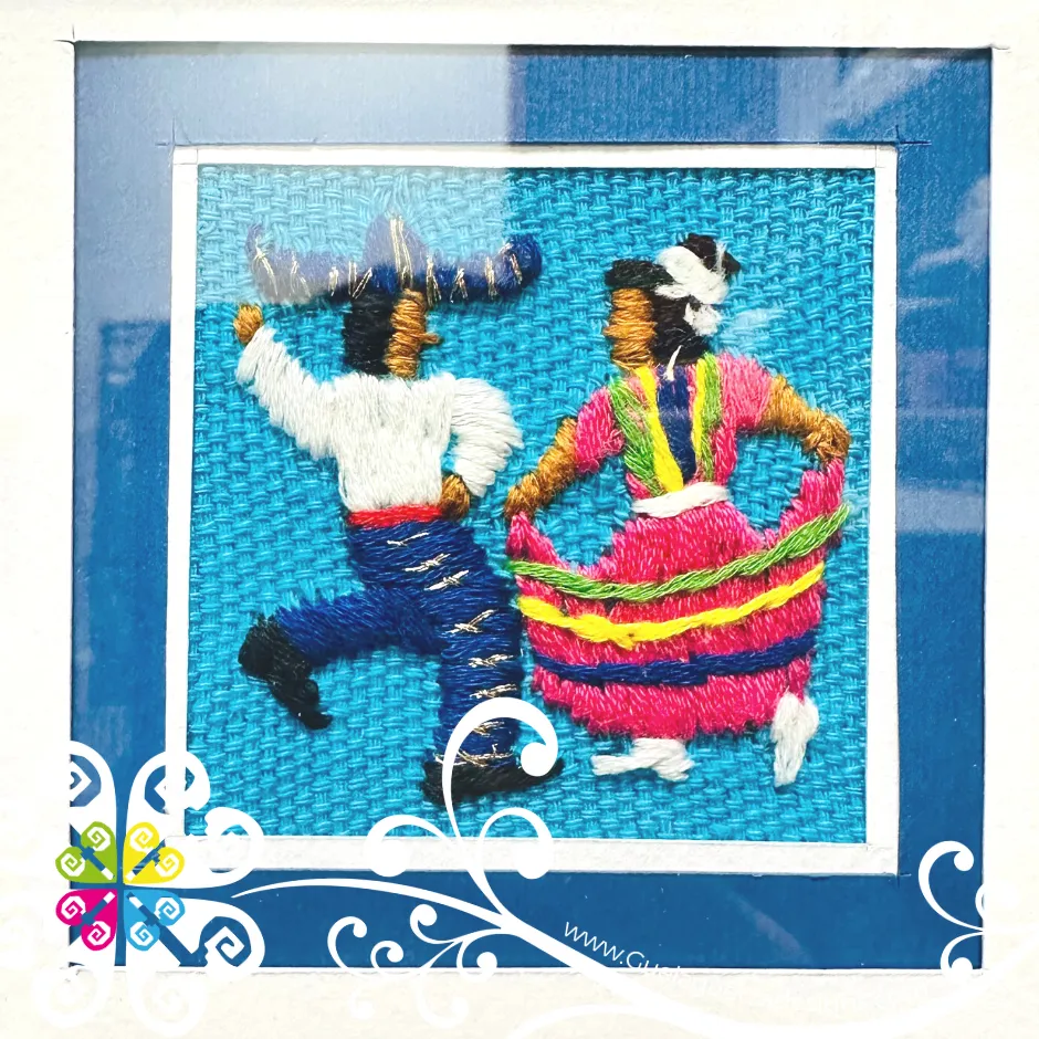 Royal Blue Long Culturas Bordadas - Embroidered Wood Frame