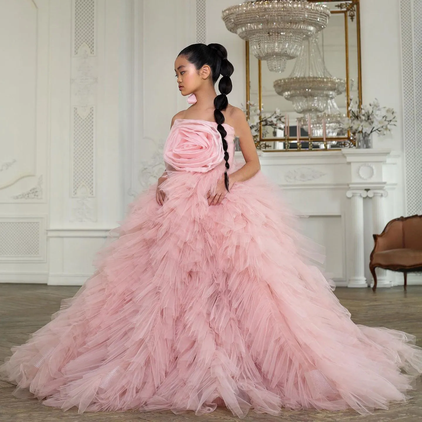 Roycebridal Luxury Pink Girl Dress Handmade Flowers Kids Princess Birthday Wedding Party Children Holy Communion Gown 2025 J039