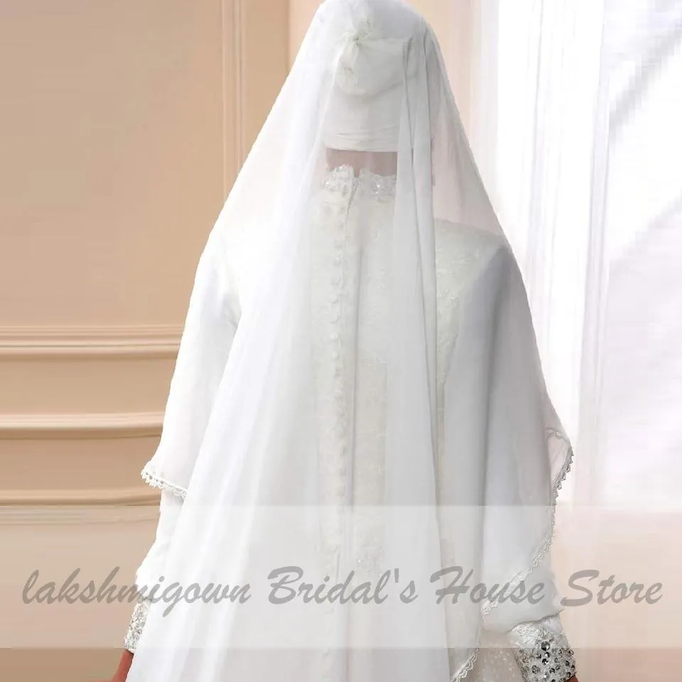 Roycebridal Muslim Princess Wedding Dress with Hijab  Plus Size Lace Appliques