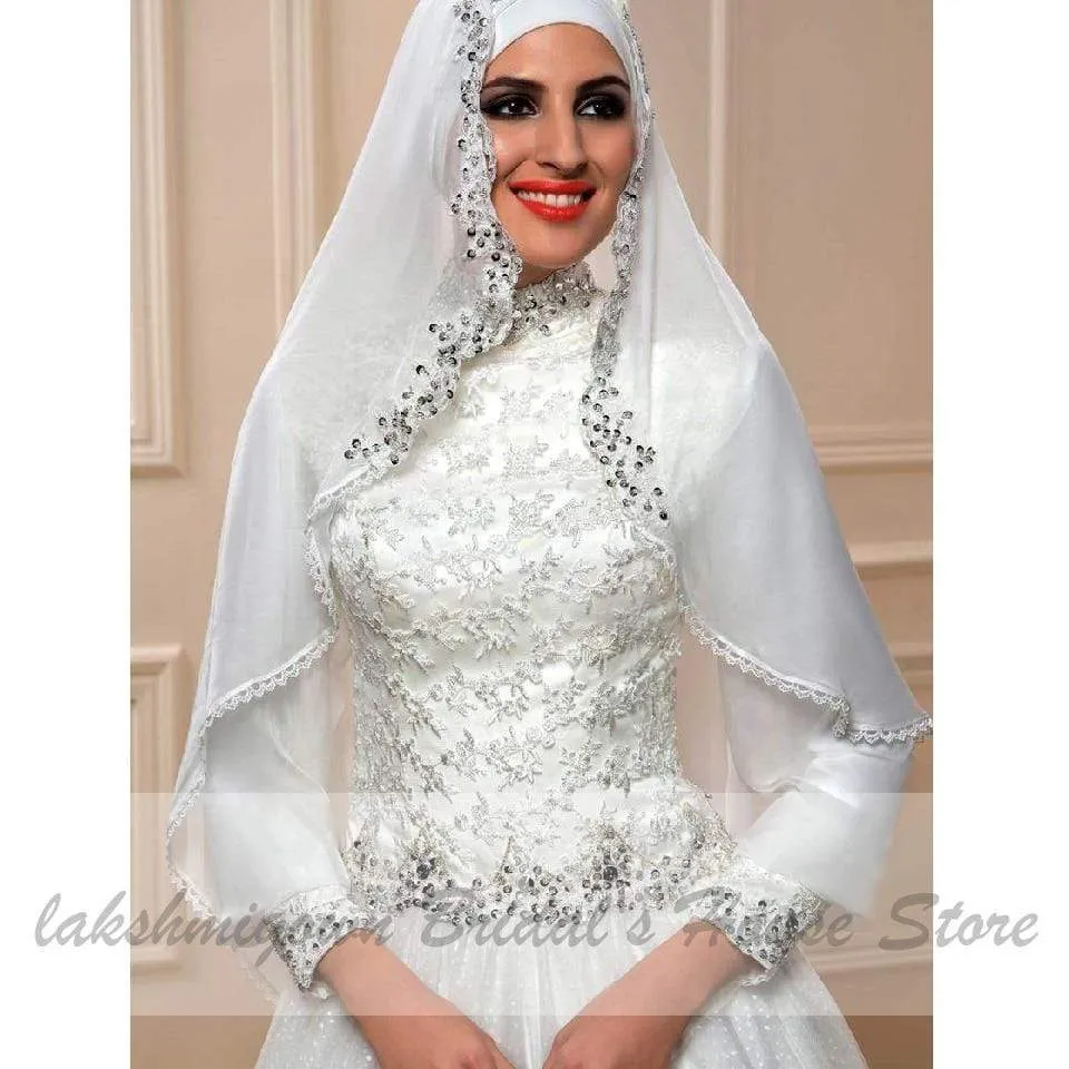 Roycebridal Muslim Princess Wedding Dress with Hijab  Plus Size Lace Appliques
