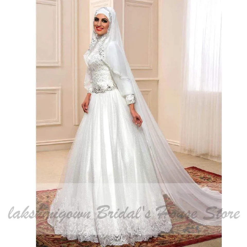 Roycebridal Muslim Princess Wedding Dress with Hijab  Plus Size Lace Appliques