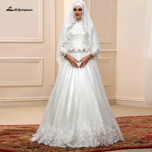 Roycebridal Muslim Princess Wedding Dress with Hijab  Plus Size Lace Appliques