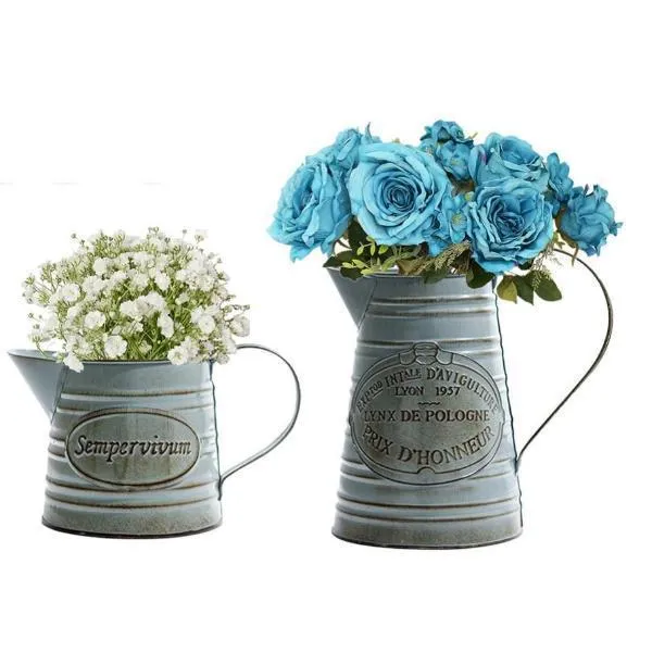 Rural Style Iron Pitcher with Antique Finish Metal Flower Pot