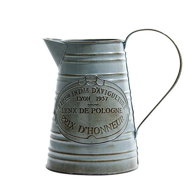 Rural Style Iron Pitcher with Antique Finish Metal Flower Pot