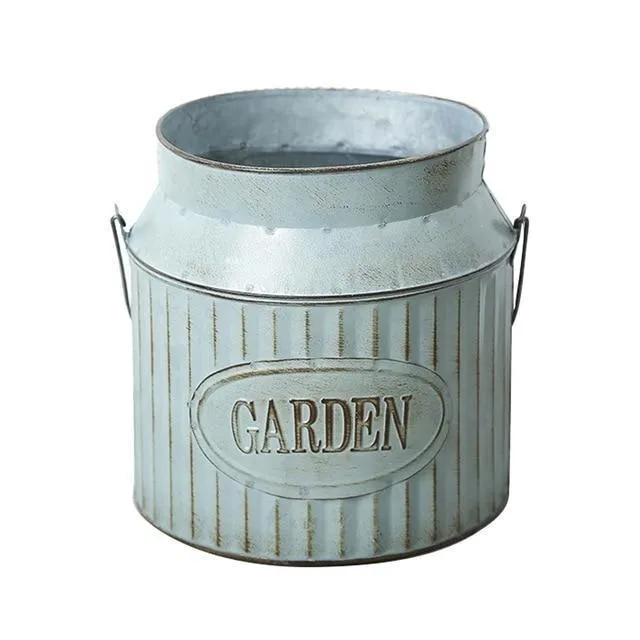 Rural Style Iron Pitcher with Antique Finish Metal Flower Pot