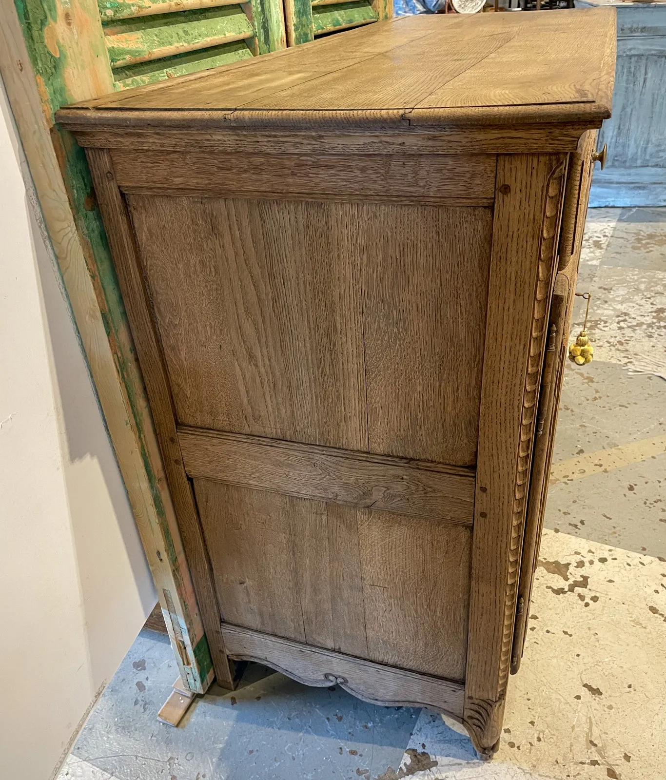 Rustic 18th c French Oak Buffet with Carved Details & Iron Hardware