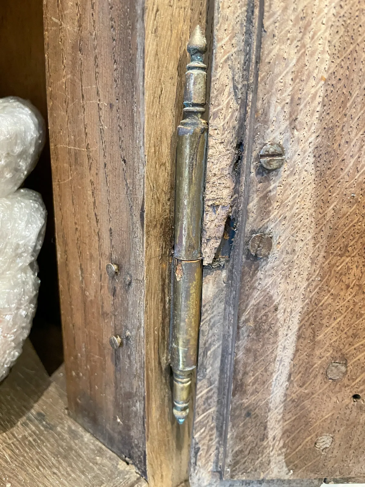Rustic 18th c French Oak Buffet with Carved Details & Iron Hardware
