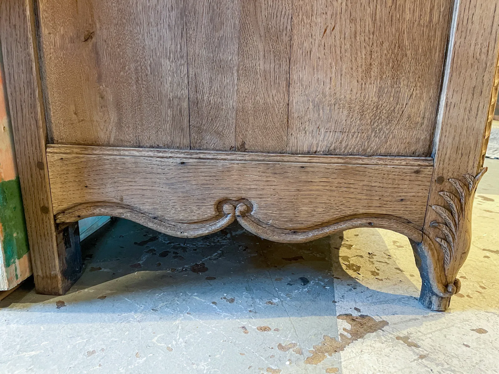 Rustic 18th c French Oak Buffet with Carved Details & Iron Hardware