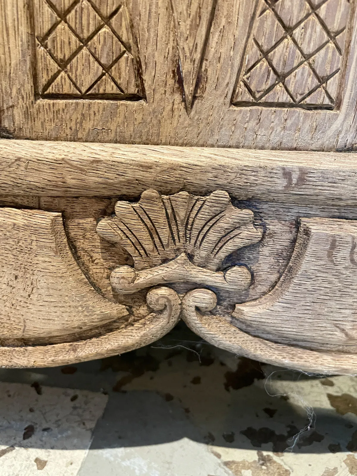 Rustic 18th c French Oak Buffet with Carved Details & Iron Hardware