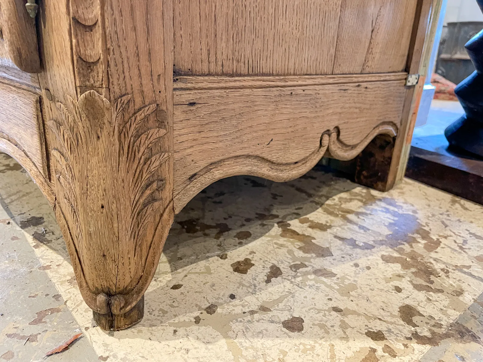 Rustic 18th c French Oak Buffet with Carved Details & Iron Hardware