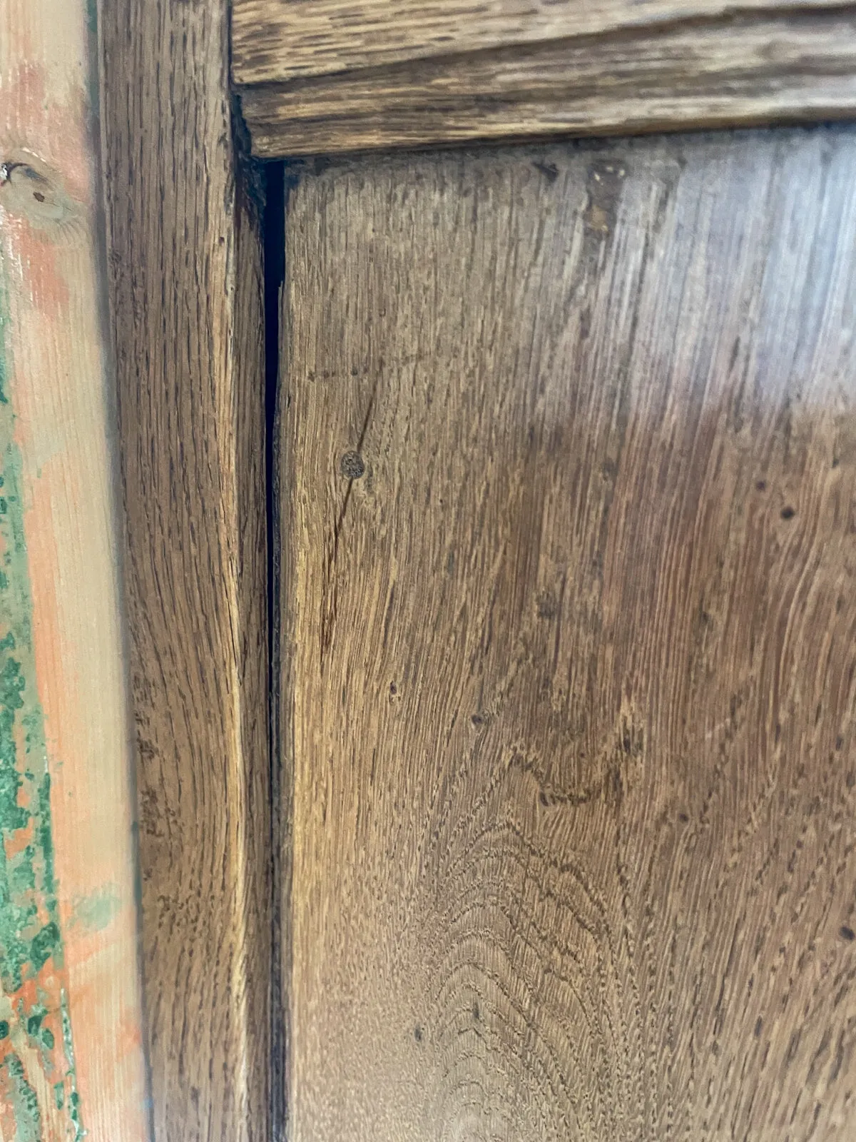 Rustic 18th c French Oak Buffet with Carved Details & Iron Hardware