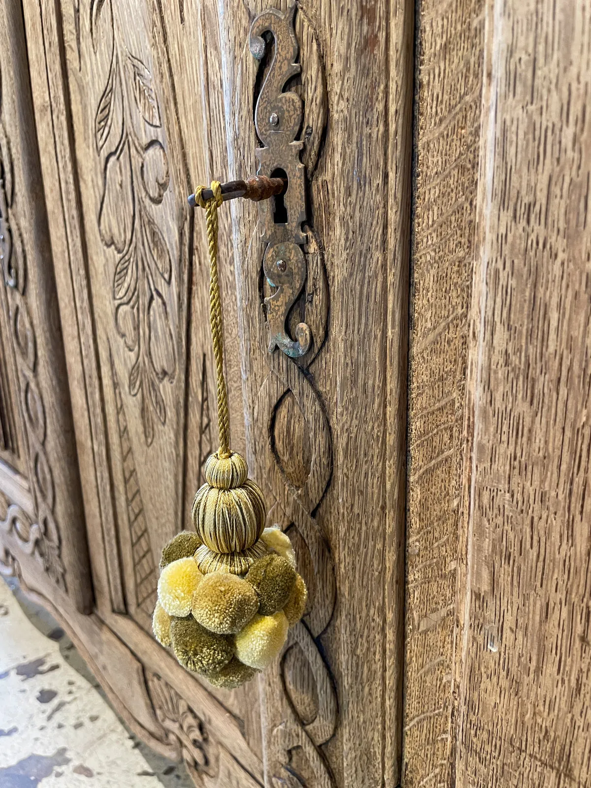 Rustic 18th c French Oak Buffet with Carved Details & Iron Hardware