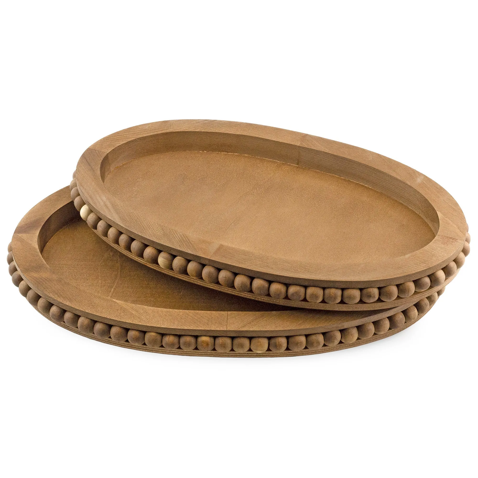 Rustic Beaded Wood Tray Set (Antique Brown, Case of 12)