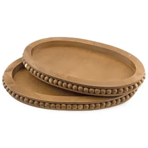 Rustic Beaded Wood Tray Set (Antique Brown, Case of 12)