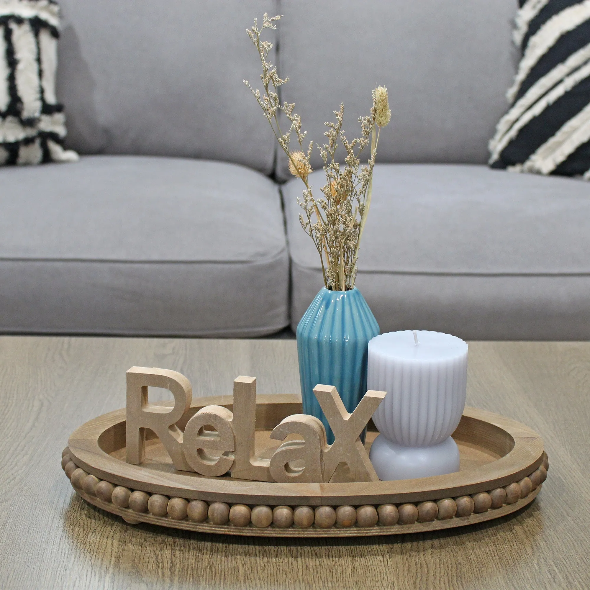 Rustic Beaded Wood Tray Set (Antique Brown, Case of 12)