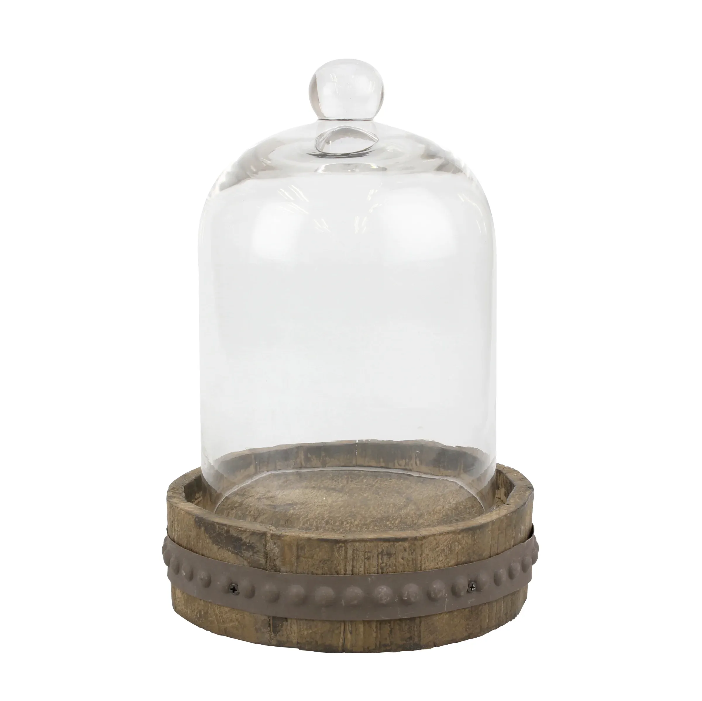 Rustic bell shaped glass cloche with base