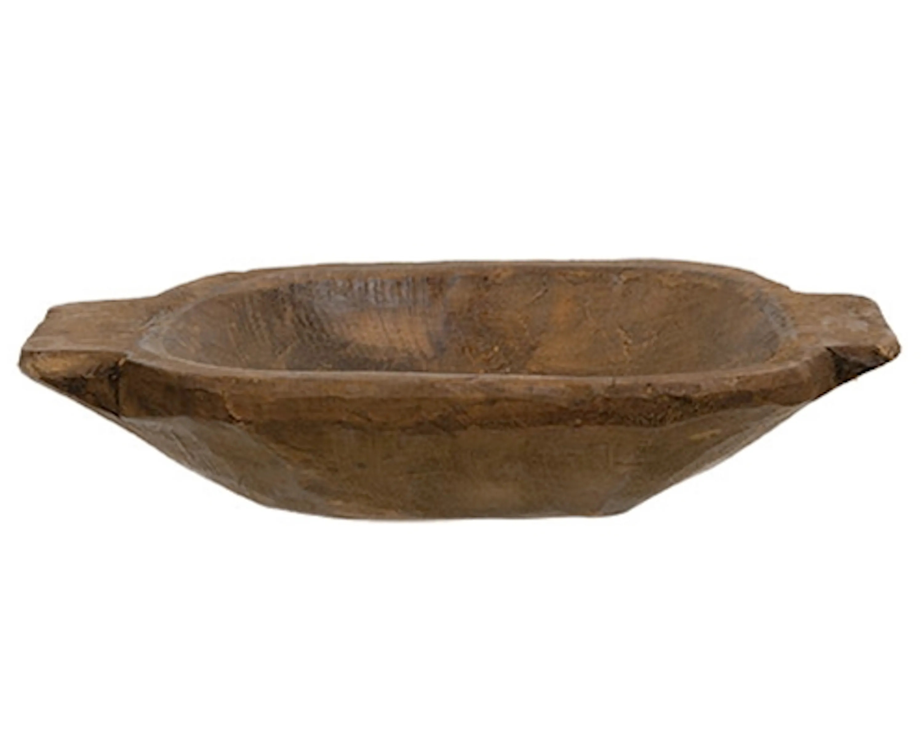 Rustic carved brown wooden bread bowl