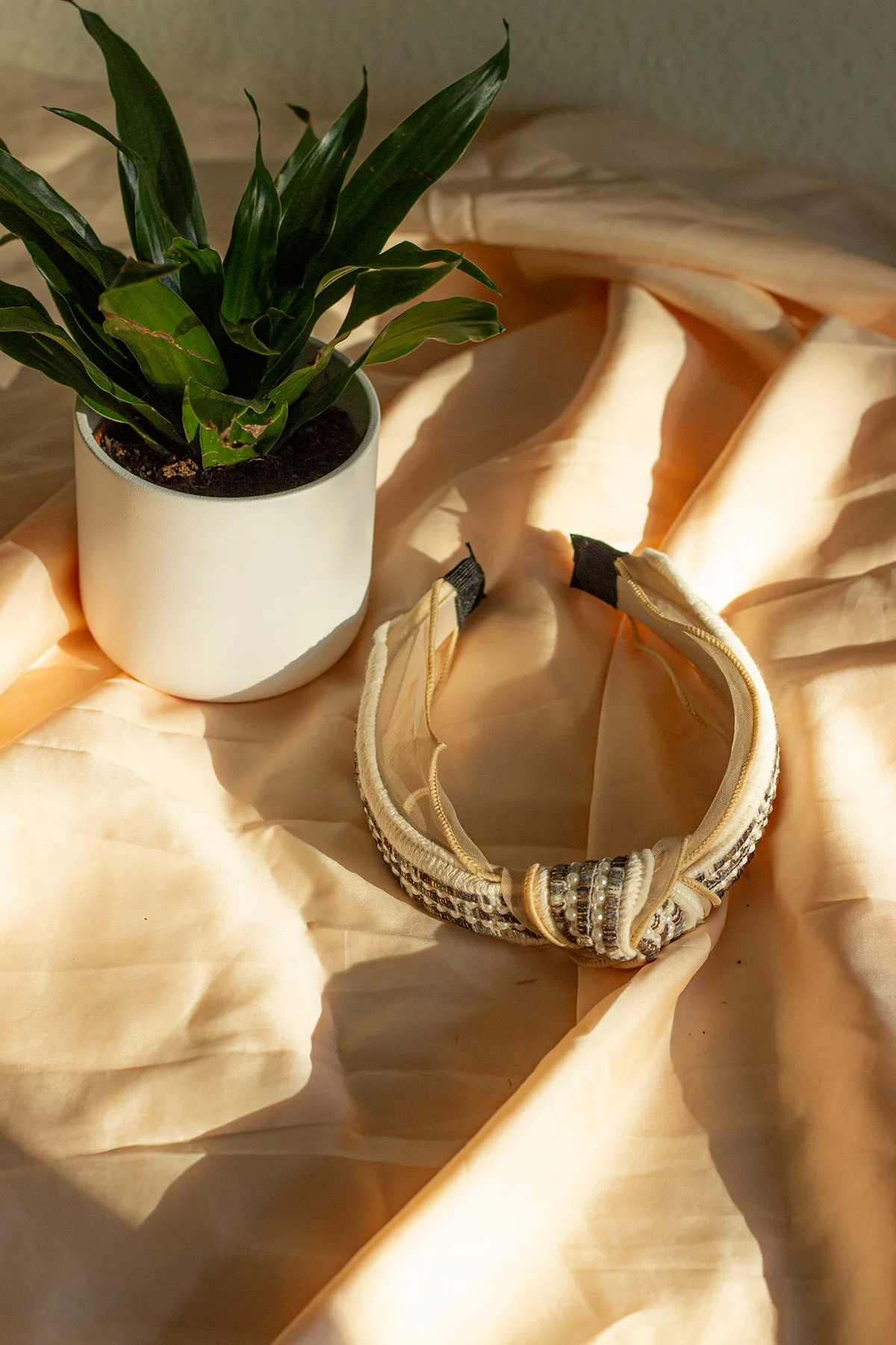 Rustic Ribbon Pearl Twist Headband
