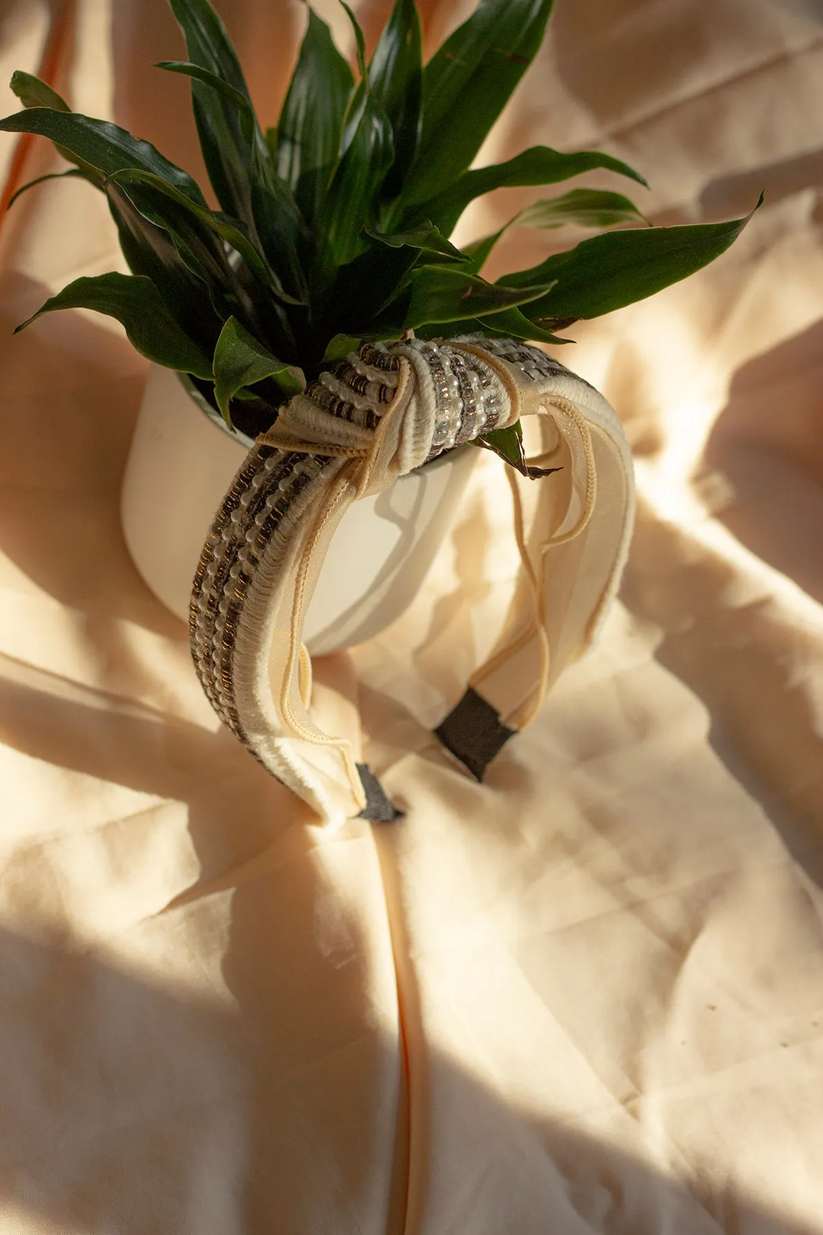Rustic Ribbon Pearl Twist Headband