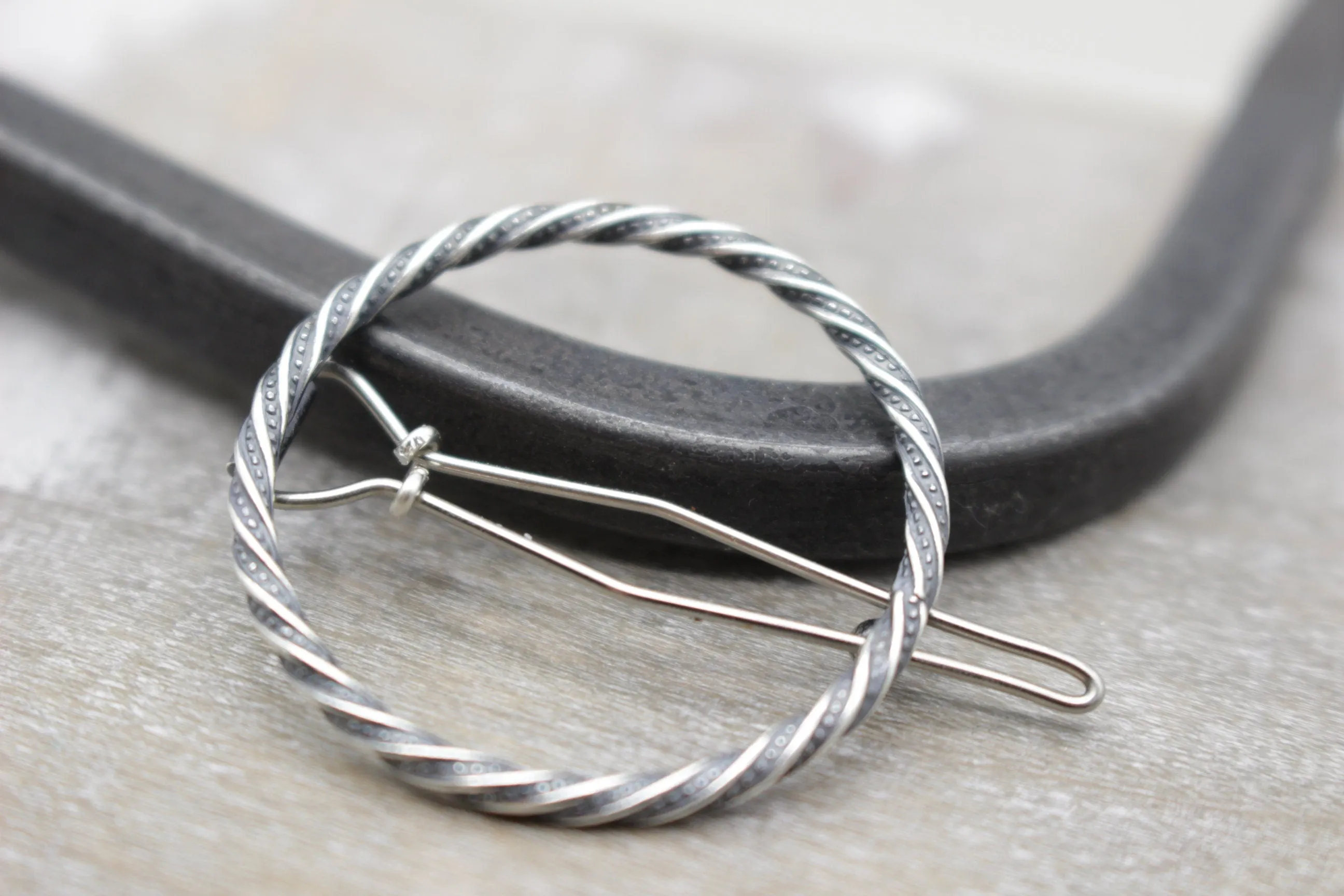 Rustic Small Silver circle barrette