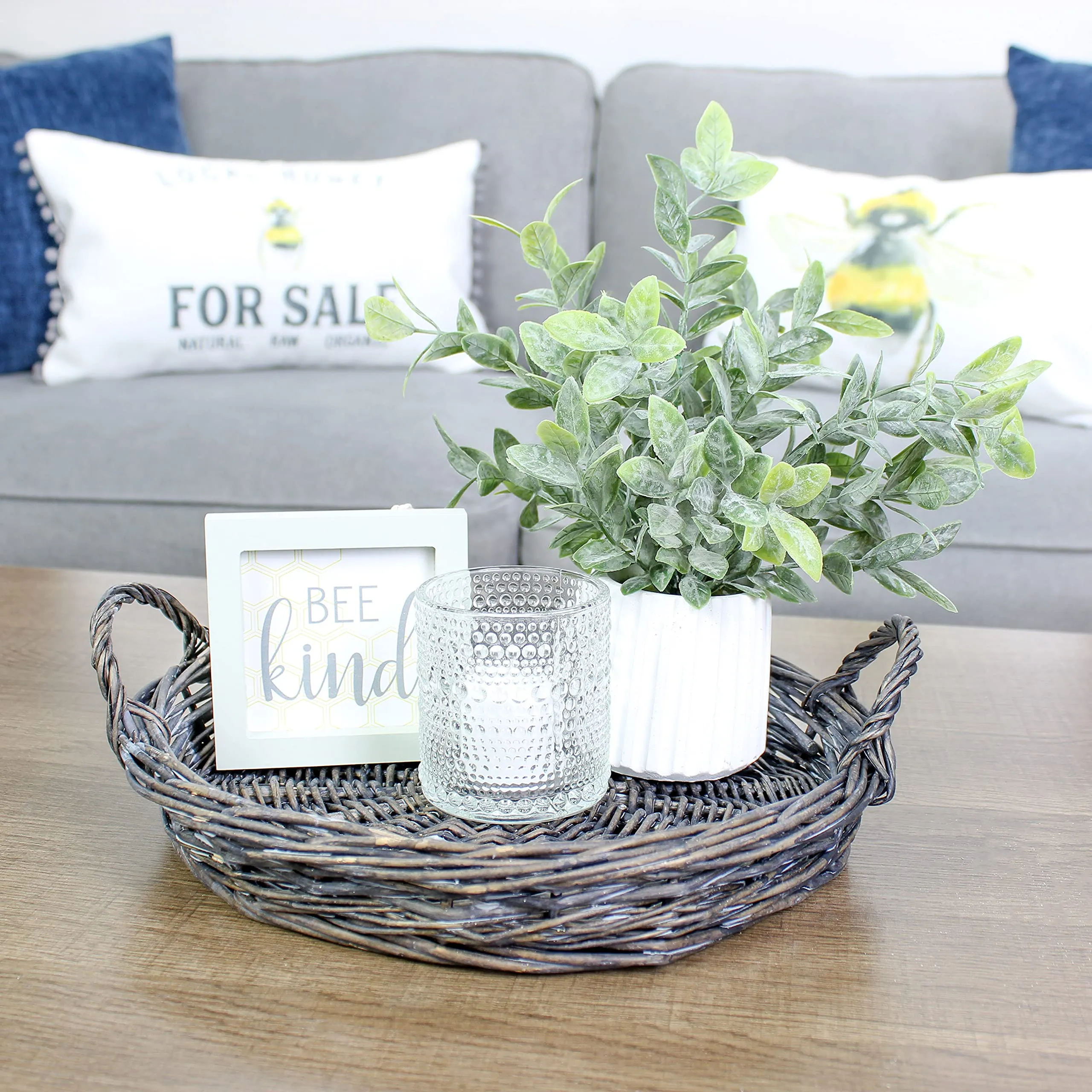 Rustic Willow Basket Trays, Set of 3 (Round, Gray, Case of 4)