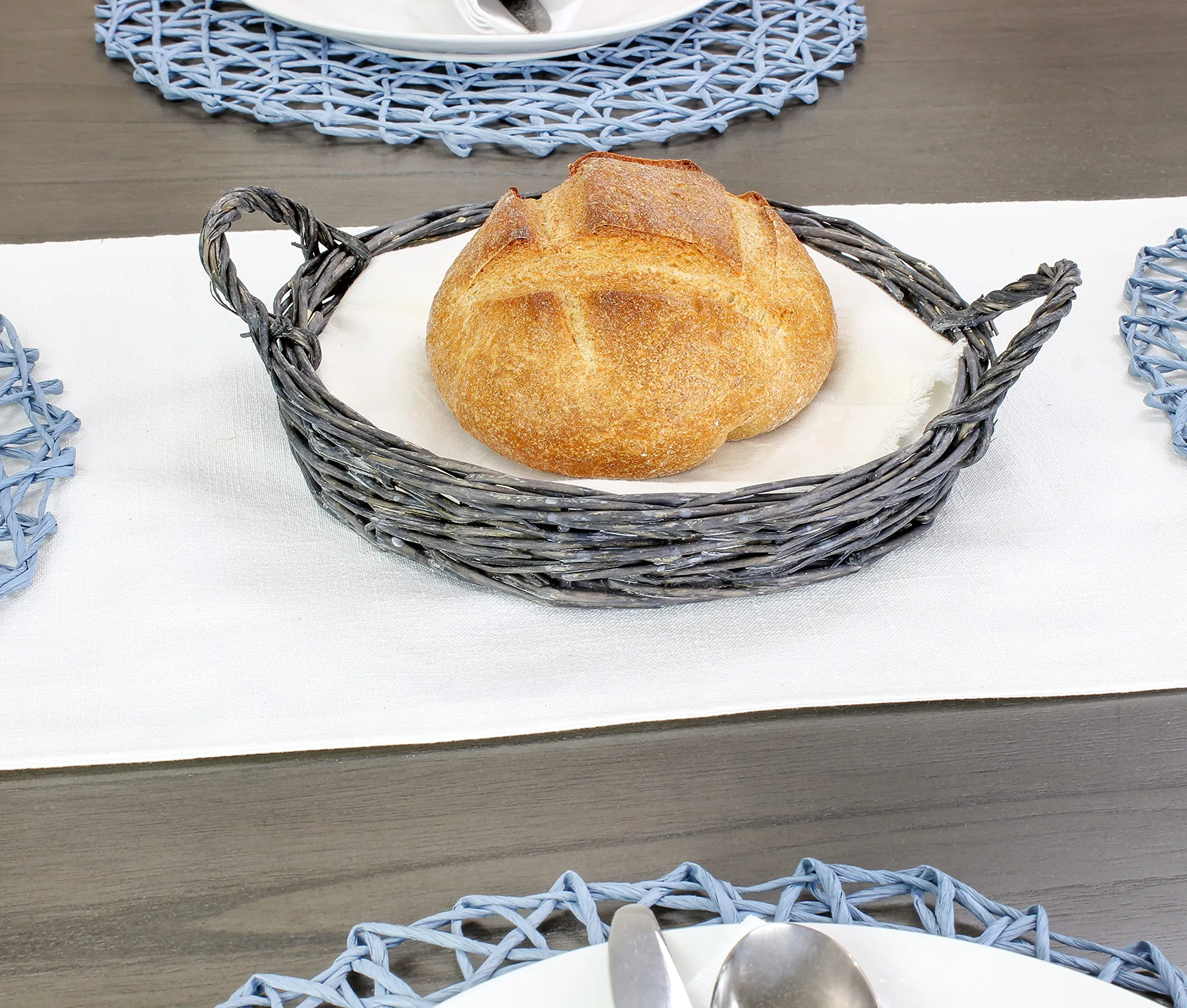 Rustic Willow Basket Trays, Set of 3 (Round, Gray, Case of 4)