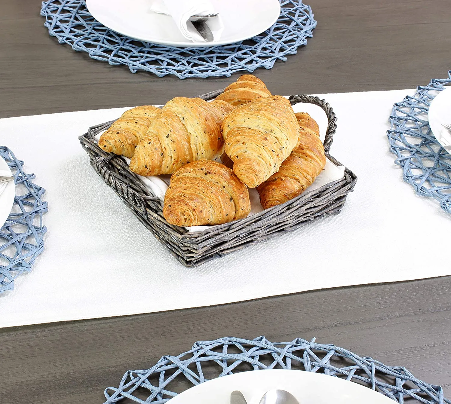 Rustic Willow Basket Trays (Square, Gray, Case of 4 Sets)