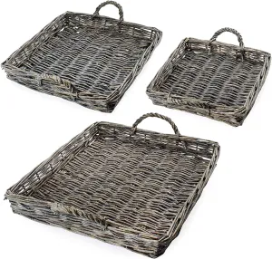 Rustic Willow Basket Trays (Square, Gray, Case of 4 Sets)