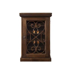 Rustic Wood Wine Floor Cabinet Forged Iron Details & Glass Door  35-in H - FWW 0002