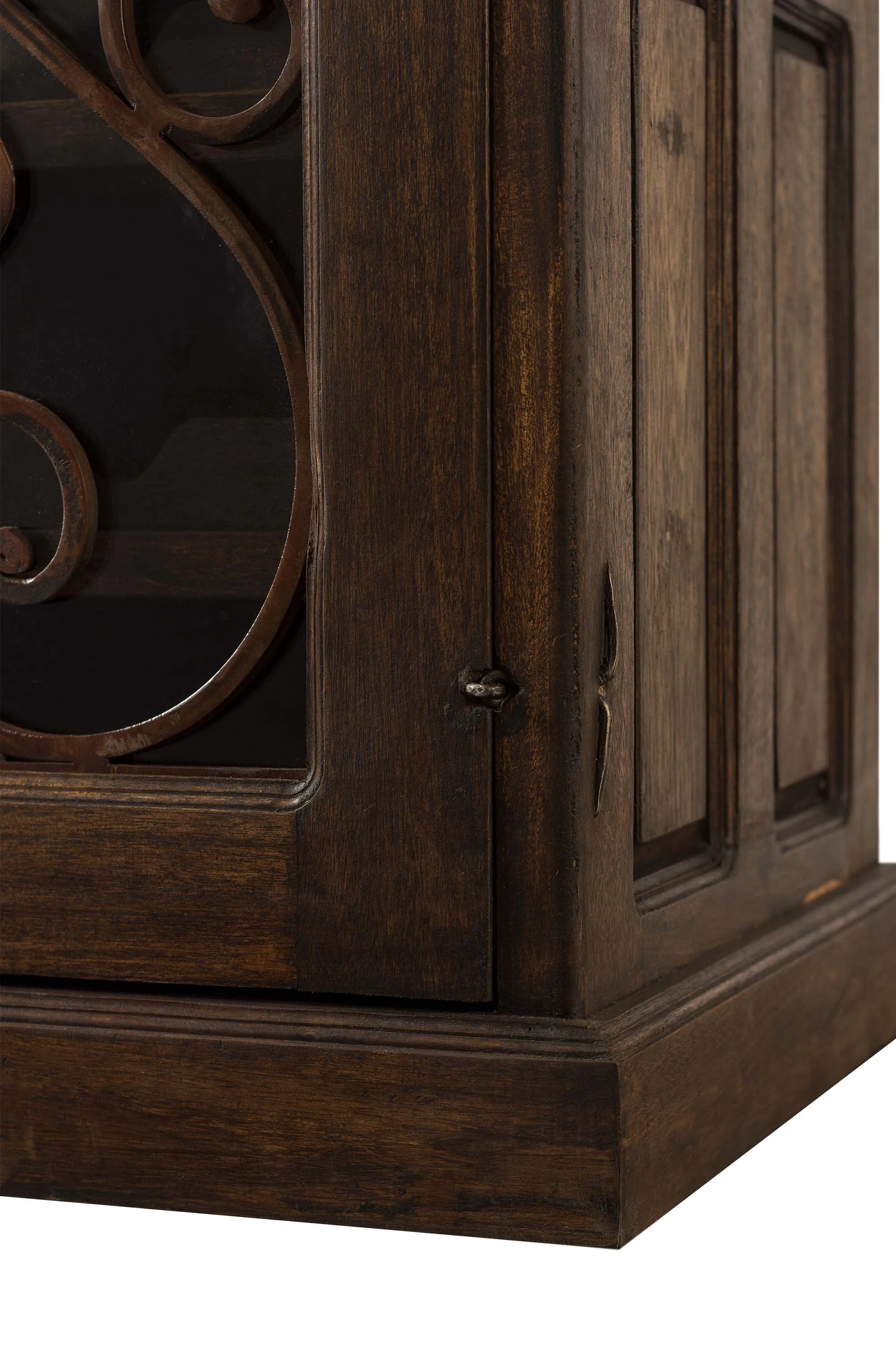 Rustic Wood Wine Floor Cabinet Forged Iron Details & Glass Door  35-in H - FWW 0002