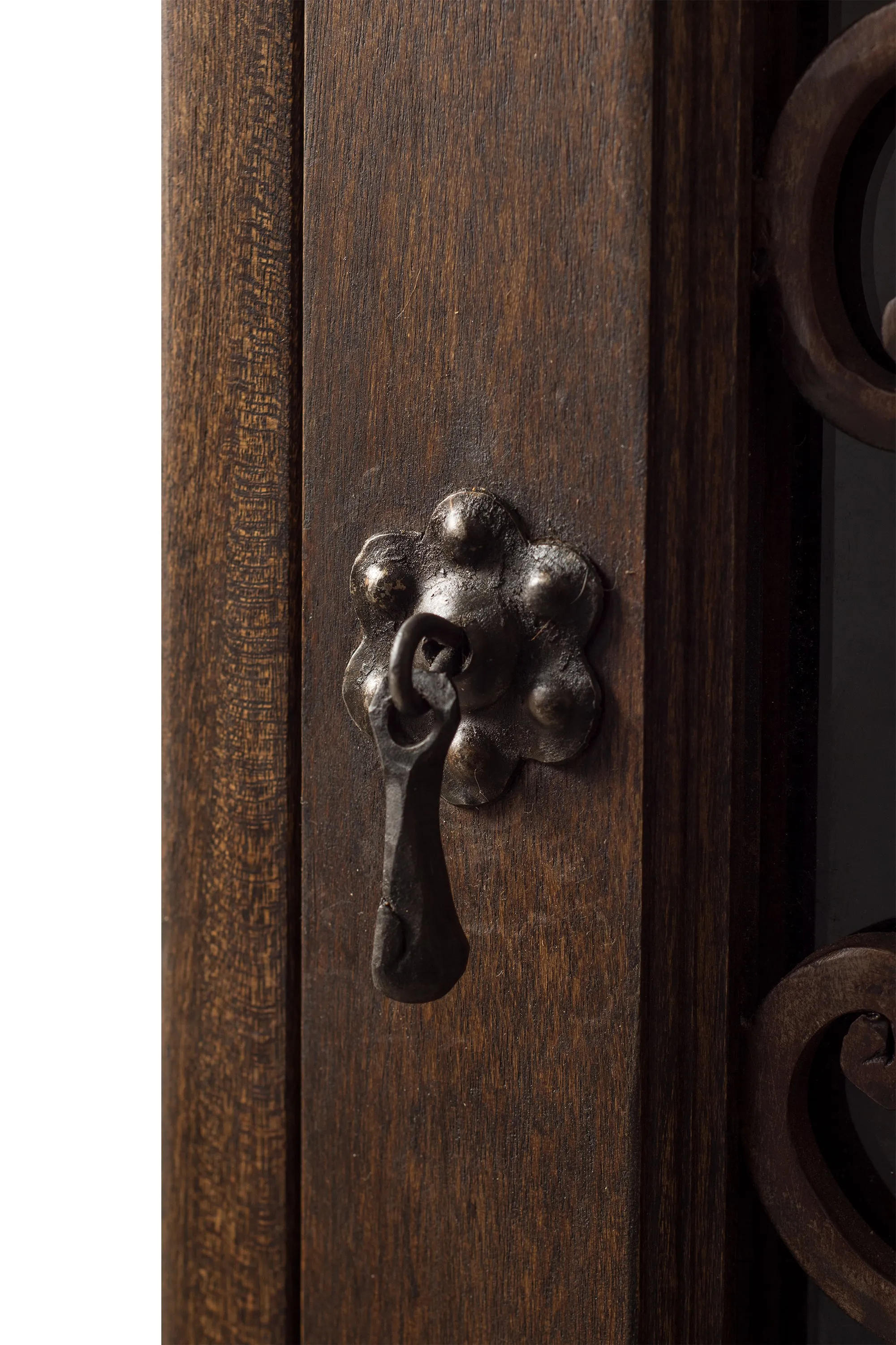 Rustic Wood Wine Floor Cabinet Forged Iron Details & Glass Door  35-in H - FWW 0002